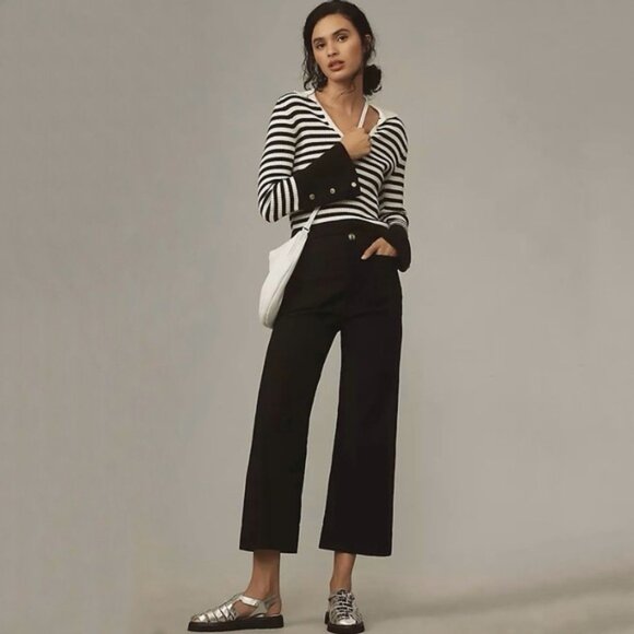 Anthropologie Maeve Black Linen Blend Colette Wide Leg Crop Pants - 27 - Picture 1 of 10